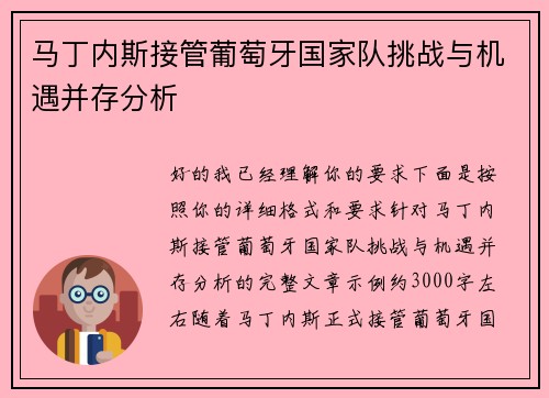 马丁内斯接管葡萄牙国家队挑战与机遇并存分析